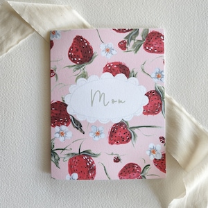 Cartão de Dia das Mães Cartão de Morango Rosa para a Mãe Cartão Floral de Morango Lindo Presente de Dia das Mães Cartão de Dia das Mães Grandmillenial Cartão Bonito
