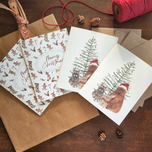 Ensemble de cartes de Noël douillettes Cartes de Noël animaux de la forêt Carte de Noël ours brun Carte de Noël lapin mignon