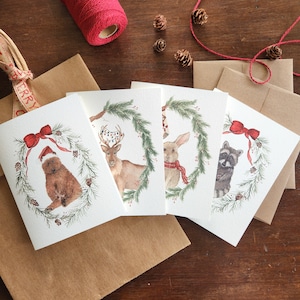 Ensemble de cartes de Noël en boîte Noël des bois Cartes d'animaux Carte de Noël ours Carte de Noël lapin mignon Boîte pour cartes de Noël Noël assorti