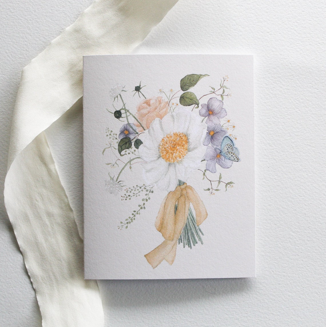 Flower Bouquet Greeting Card, Watercolor Floral Card, Pretty Watercolor ...