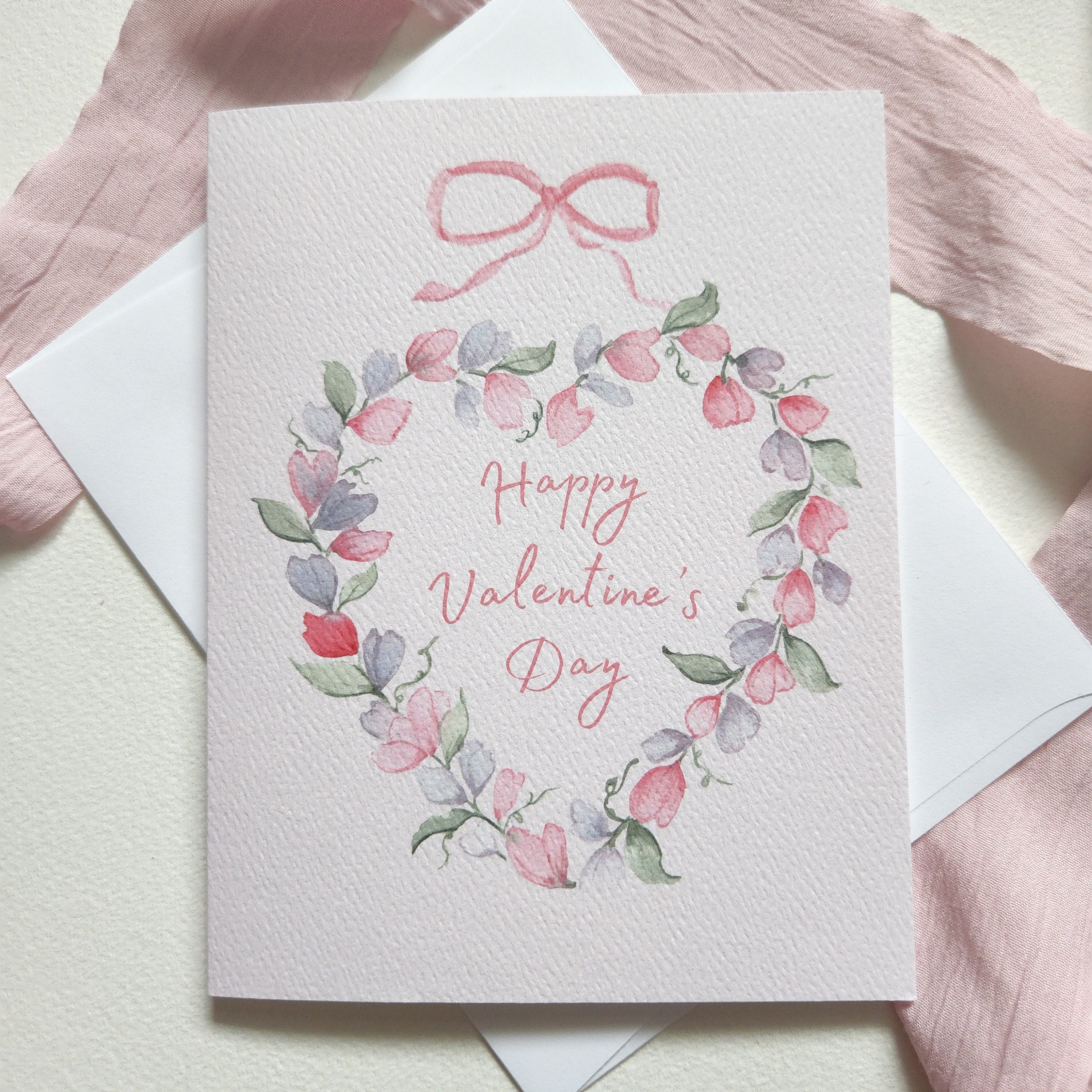Pink Heart Valentines Coquette Card Girly Pink Card for Valentines Day ...