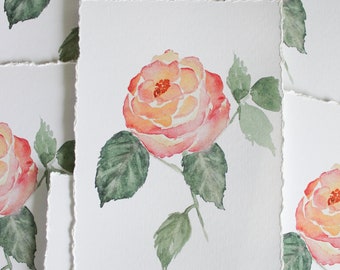Rose Art Print Pink and Yellow Watercolor Garden Rose Wall Art For Baby Girl Nursery Floral Watercolor Painting Vintage Rose Watercolor Art