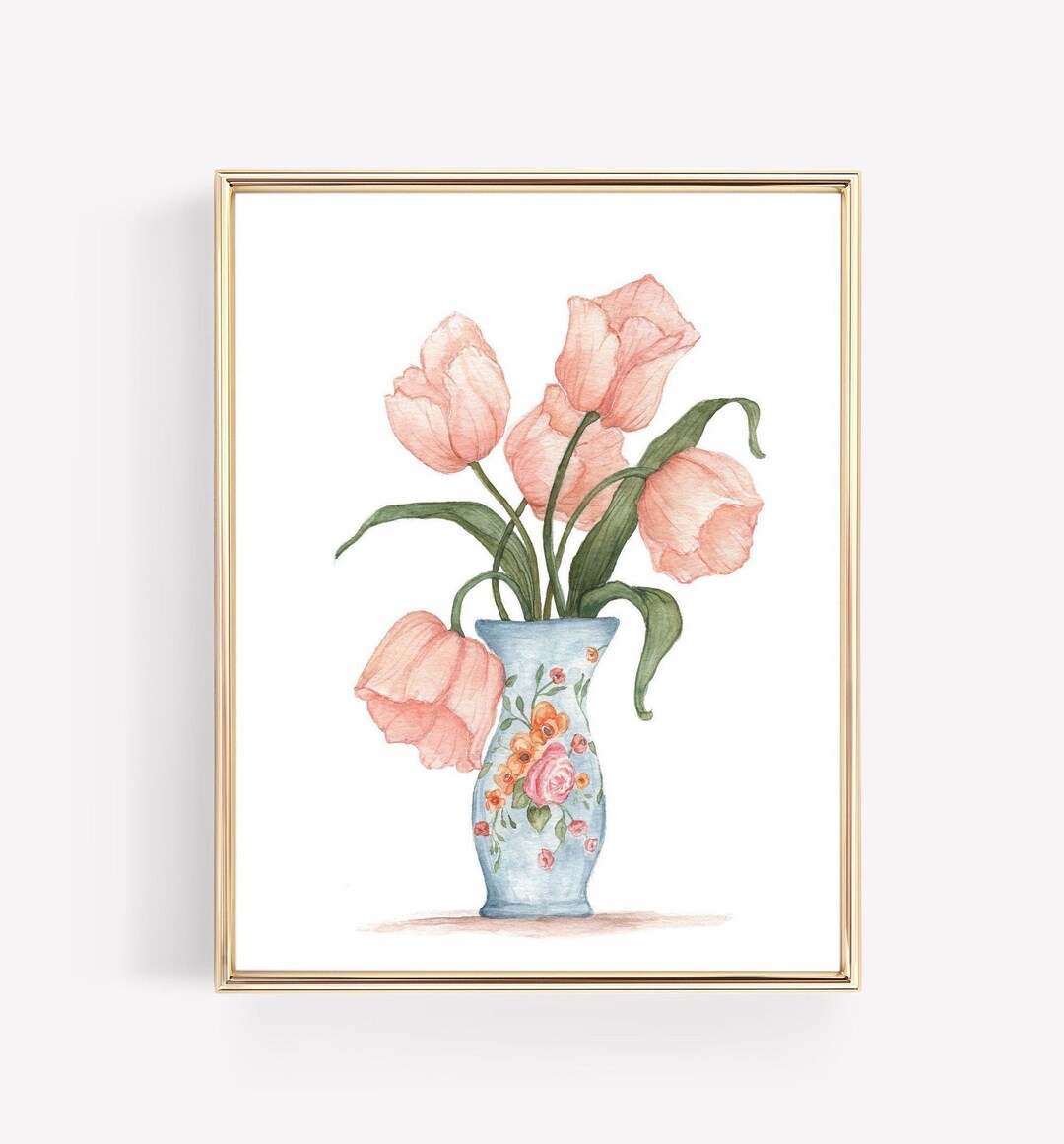 Pink Tulip Bouquet Art Print: Vintage-inspired Watercolor Still Life - Etsy