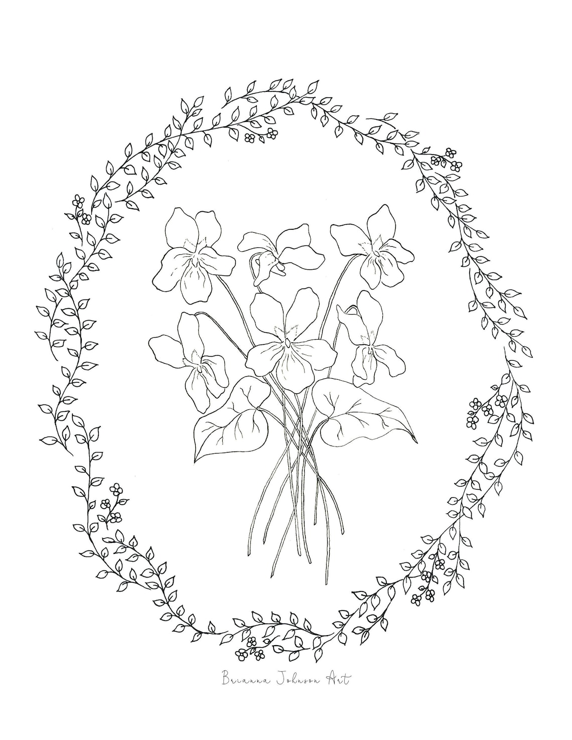 Violet Flower Coloring Page Instant Downloadable Violet Bouquet