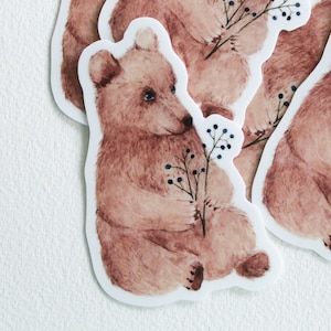 Bear Sticker Waterproof Brown Bear Sticker Die Cut Wildlife Animal Sticker Cute Bear Cub Sticker Brown Bear Watercolor Art Clear Bear
