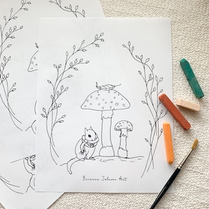 Fall Coloring Page For Kids Autumn Coloring Sheet Template Printable Autumn Coloring Page Woodland Animal Coloring Chipmunk Coloring Page image 1