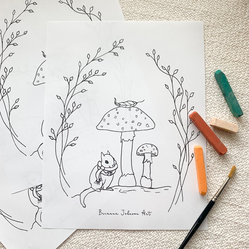 Fall Coloring Page For Kids Autumn Coloring Sheet Template Printable Autumn Coloring Page Woodland Animal Coloring Chipmunk Coloring Page image 1