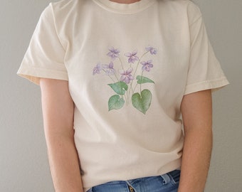 Violet Flower T-Shirt Comfort Colors Wildflower T-Shirt For Women Vintage Flower Shirt Violet Botanical T-shirt Vintage Tee Shirt For Girls