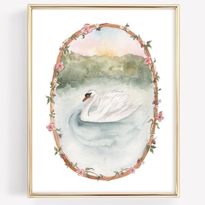 Swan Art Print Swan Watercolor Painting Swan Wall Art for Baby Nursery ...