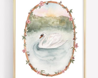 Swan Art Print Swan Watercolor Painting Swan Wall Art For Baby Nursery Vintage Swan Print Grandmillenial Art Swan Nursery Print Wall Decor