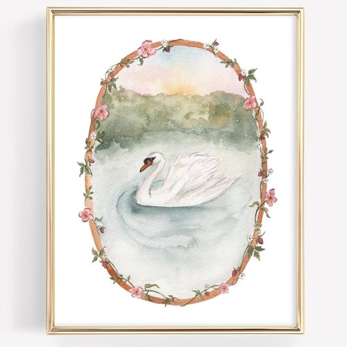 Impression d'art cygne, cygne, aquarelle, cygne, art mural pour chambre de bébé, impression cygne vintage, art grand-millénaire, impression de cygne, décoration murale pour chambre d'enfant