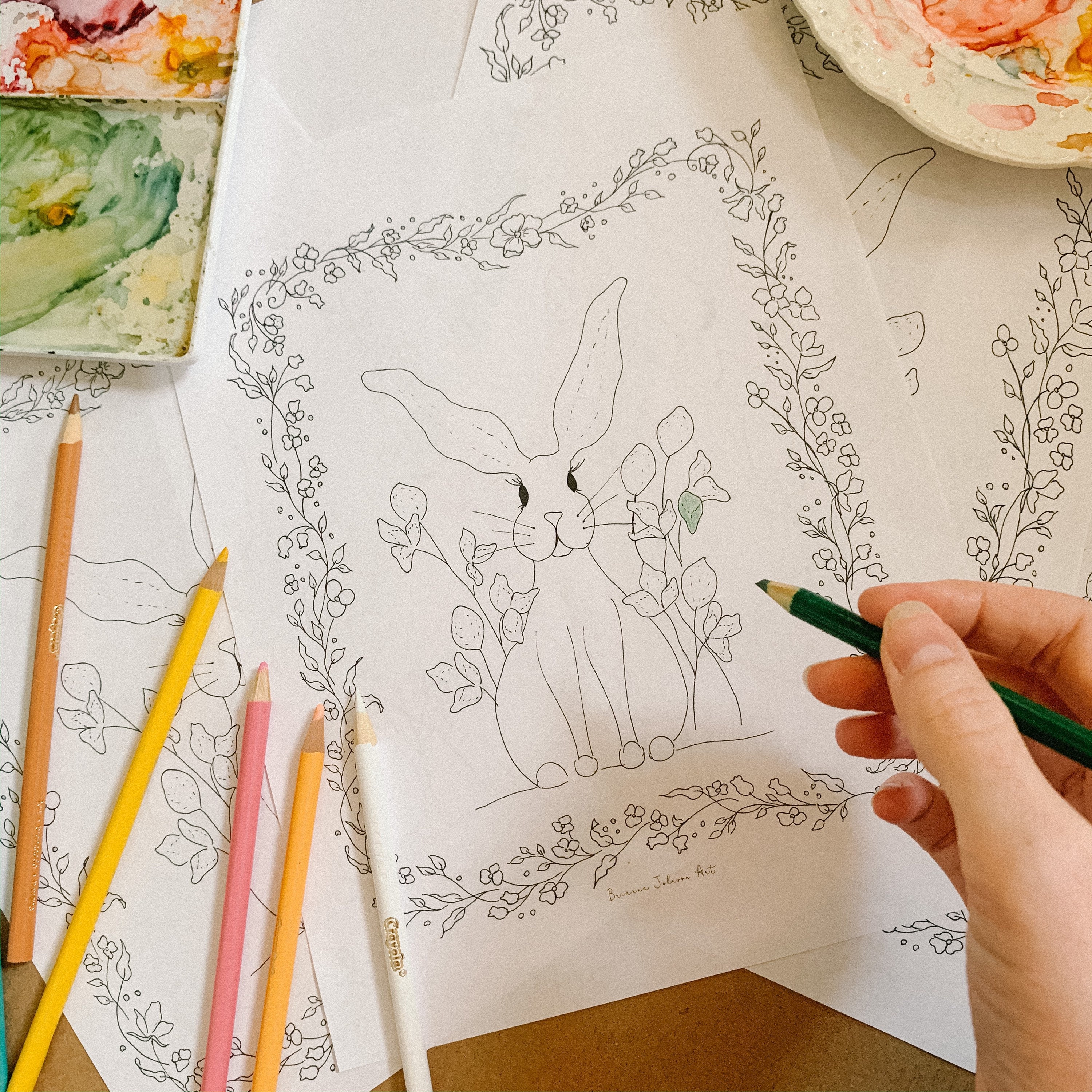 Floral Easter Bunny Coloring Page, Spring Printable (digital Download ...