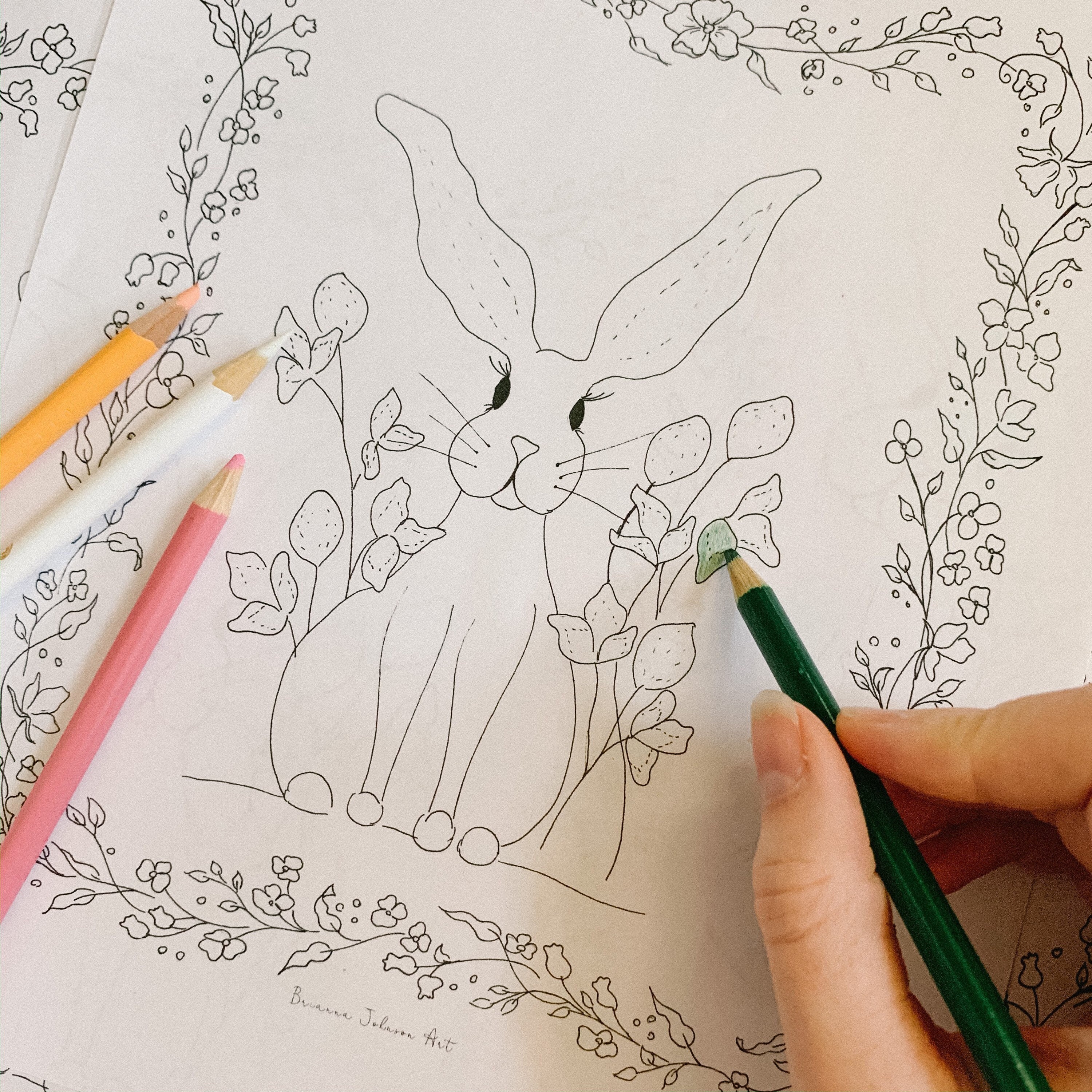 Floral Easter Bunny Coloring Page, Spring Printable (digital Download ...