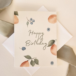 Cartão de Feliz Aniversário Cartão de Limão e Mirtilo Cartão Bonito de Frutas Cítricas Cartão de Aniversário em Aquarela Presente de Aniversário de Verão Cartão de Aniversário Bonito e Feminino