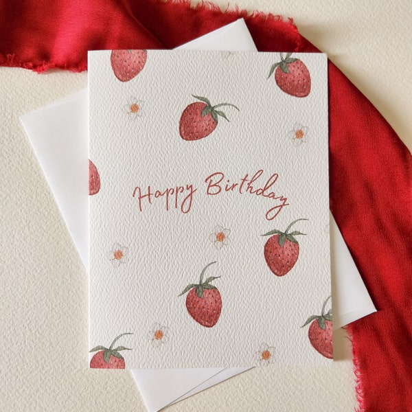 Strawberry Happy Birthday Card Girls Birthday Cute Berry Card For Birthday Party Fruit Birthday Card Spring Summer Birthday Card Cute Card