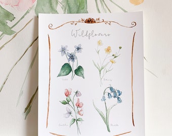 Wildflower Chart, Princess Decor For Girls , Floral Wall Art, Princess Decor For Girls Room, PastelNursery Wall Art, Botanical Art Print
