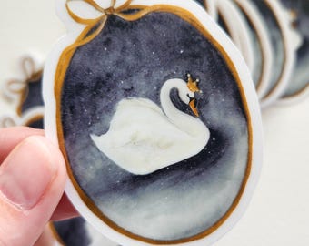 Snowy Swan Watercolor Sticker, Waterproof Vinyl Decal