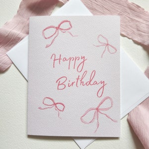 Birthday Card With Pink Bows Pretty Coquette Happy Birthday Card For Friend Daughter or Mom Girly Pink Birthday Watercolor Card With Bows