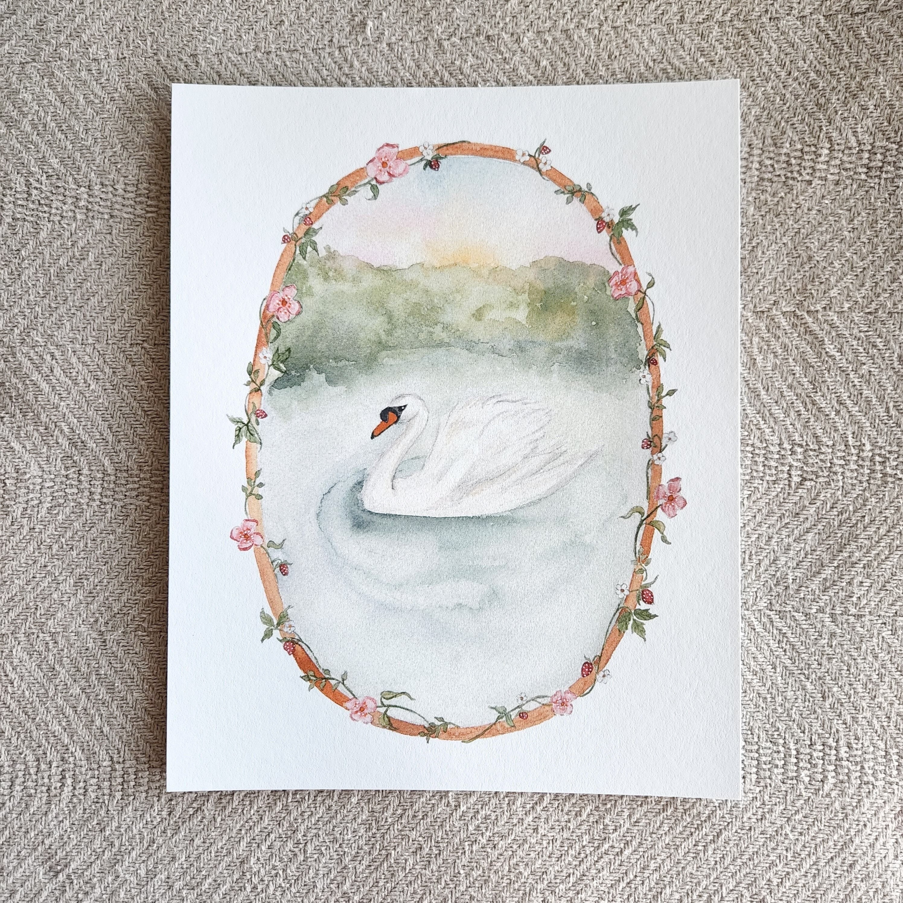 Swan Art Print Swan Watercolor Painting Swan Wall Art for Baby Nursery ...