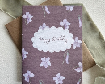 お母さんや友達へのすみれ色の花の誕生日カード