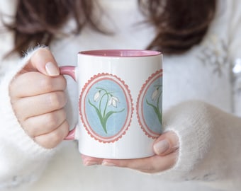 Snowdrop Coffee Mug Cute Snowdrop Pink Coffee Mug 11oz Coffee Cup Gift For Friend Cottagecore Wildflower Coffee Mug January Birth Month