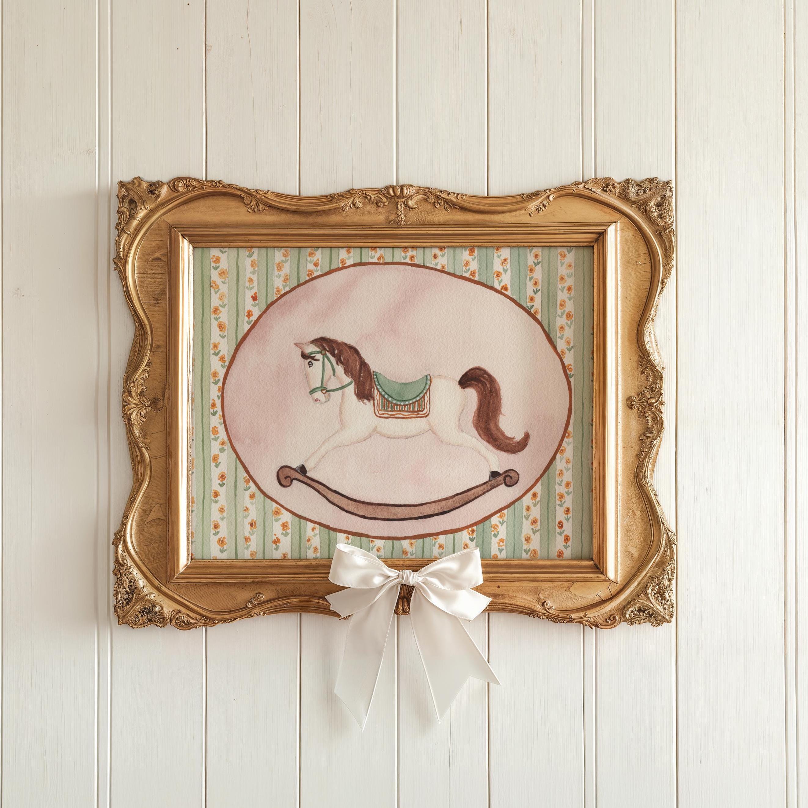 Rocking Horse Print For Nursery Cottagecore Nursery Art Pink Baby Girl Floral Classic Nursery Art Grandmillennial Nursery Print Water