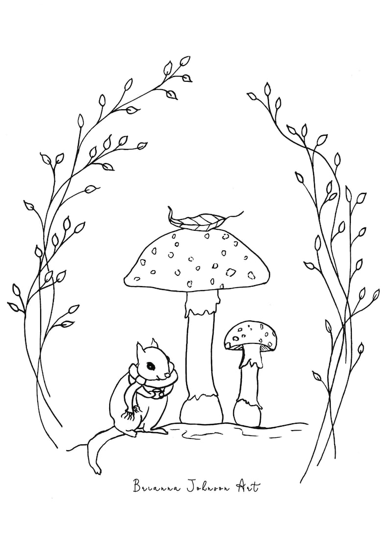 Fall Coloring Page For Kids Autumn Coloring Sheet Template Printable Autumn Coloring Page Woodland Animal Coloring Chipmunk Coloring Page image 2