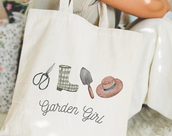 Garden Girl Tote Bag Cotton Garden Tote Spring Bag For Garden Lovers Birthday Gift For Mom Garden Book Bag Gift For Gardeners