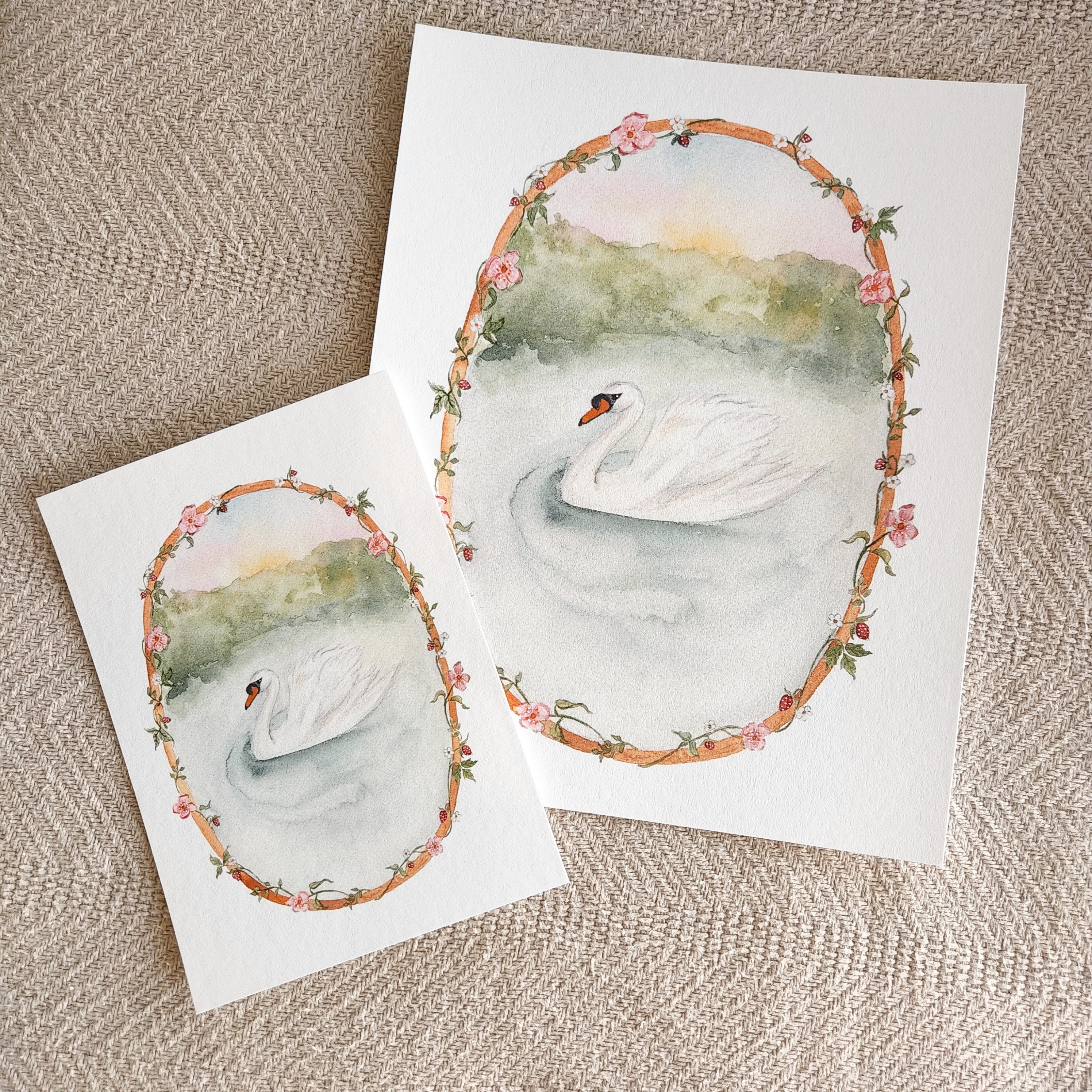 Swan Art Print Swan Watercolor Painting Swan Wall Art for Baby Nursery ...