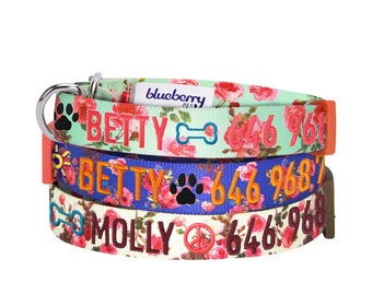 Martingale Personalized Spring Floral Dog Training Collar with Embroidered Pet Name and Phone, Custom Dog ID Collar, Monogramed Dog Collar