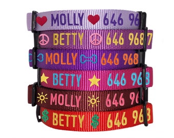 Embroidered Personalized Dog Collar with Emojis, Pet Name and Phone, Customized Dog Collar, Custom Made Dog Collar, ID Collar, all Hand Made