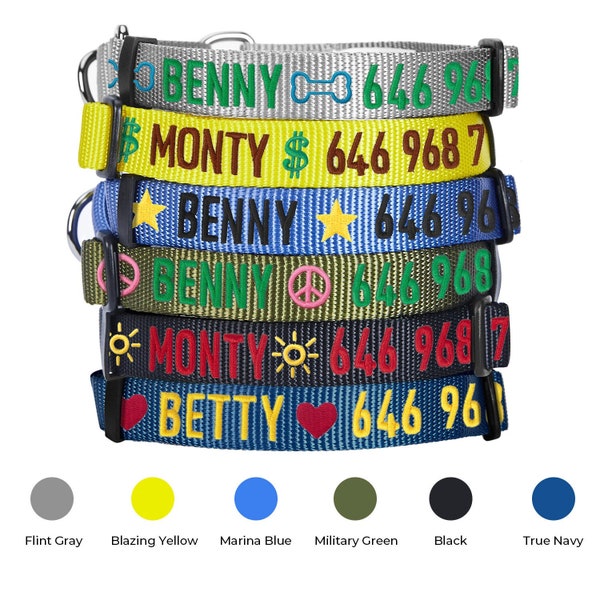 Martingale Personalized  Dog Collar with Embroidered Pet Name and Phone Number by Blueberry Pet