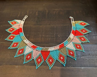 Beaded HUICHOL necklace, Mexican designed jewelry, unique, handmade, indigenous, great for a birthday gift or a stocking stuffer - (65)
