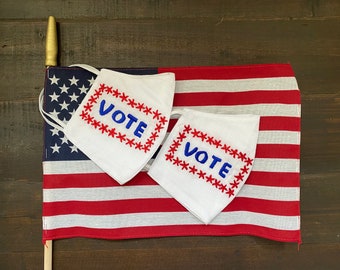 Face Masks, Hand Embroidered, Washable, 100% Cotton, One of a Kind, VOTE . Re-usable, Face Cover.