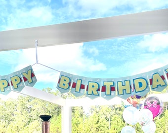 Happy Birthday Banner made with Cardstock and Ribbon with a Toy Story Type Theme