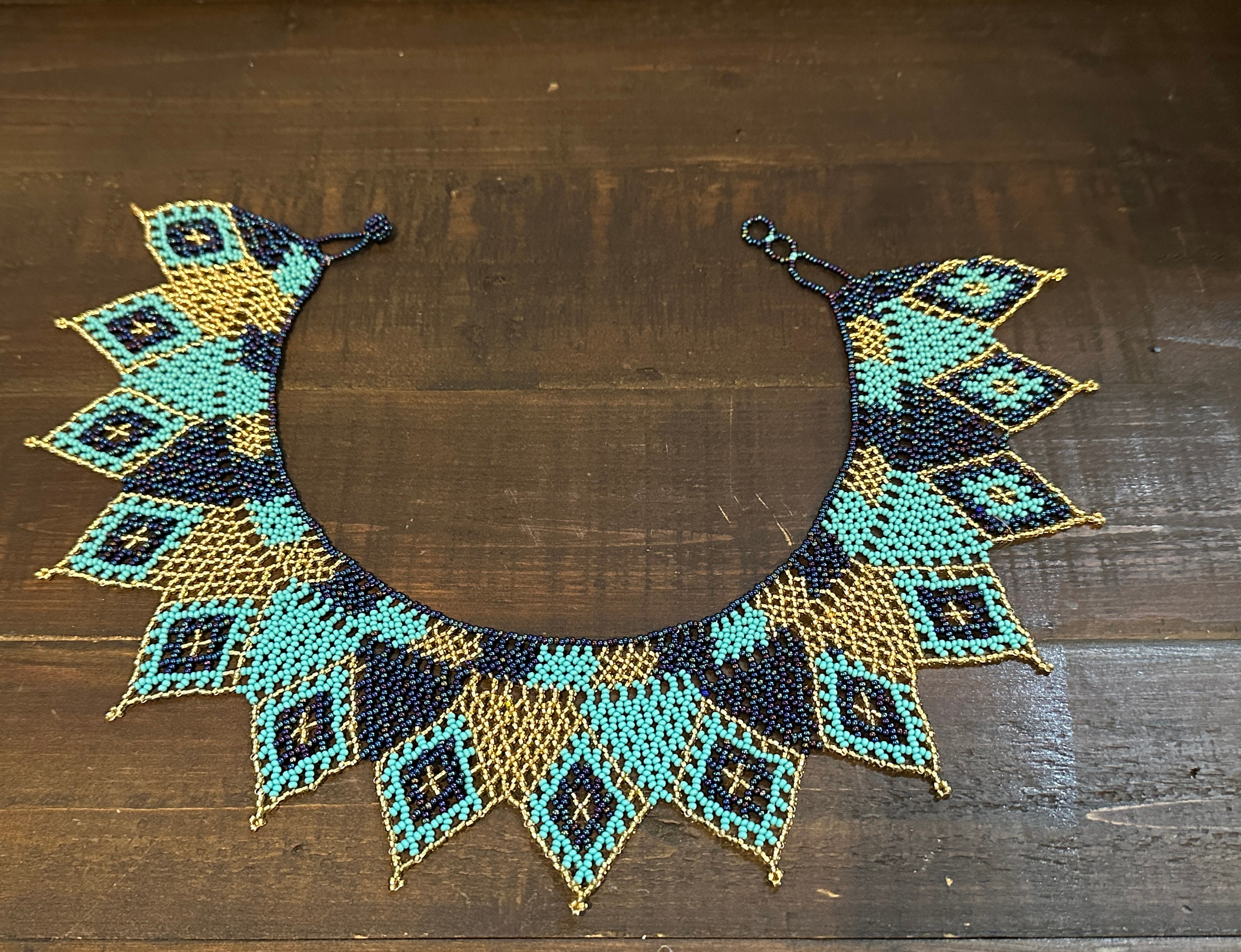 Beaded HUICHOL necklace, Mexican designed jewelry, unique, handmade, indigenous, great for a birthday gift or a stocking stuffer - (67)