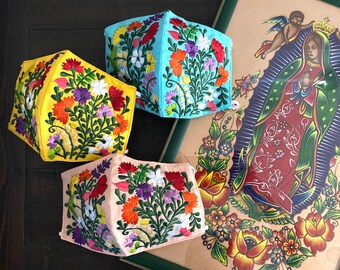 Face Masks, Hand Embroidered, Flowers, Washable, 100% Cotton, One of a Kind, Face Cover,  Birthday or Bridesmaid Gift, Wedding Gift