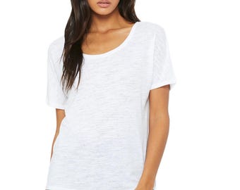 Bella Canvas Women's Flowy Collection Short Sleeve  Slouchy T-Shirt Solid White