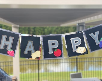 Happy Birthday Banner made with Cardstock and Ribbon for your grill and food loving family member or friend