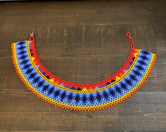 Beaded HUICHOL necklace, Mexican designed jewelry, unique, handmade, indigenous, great for a birthday gift or a stocking stuffer - (69)