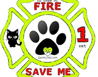 Reflective Cat Rescue Decal - to indicate 1 Cat inside in case of fire - Pet Alert - Save my Cat