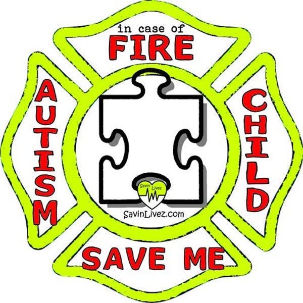 Reflective Autism Child Rescue Decal - to indicate autistic child inside in case of fire - Autism Alert