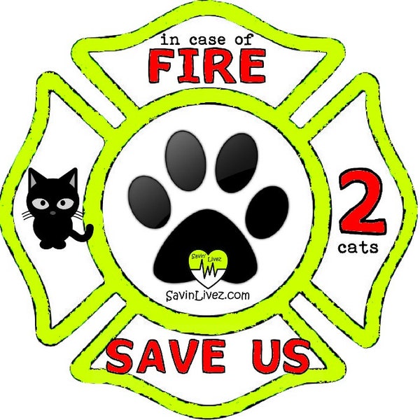 Reflective Cat Rescue Decal - to indicate 2 Cats inside in case of fire - Pet Alert - Save my Cats