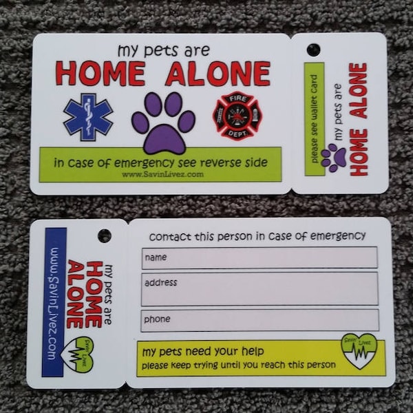 Emergency Contact Key FOB and Wallet Card for Pets - Home Alone - Pet Alert - in case of injury or illness, save my pets