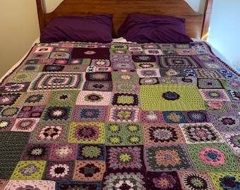 Granny Square Afghan Christmas gift crocheted afghan blanket birthday gift dorm room