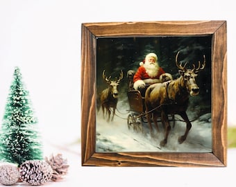 Santa with Reindeer Framed Sign