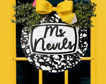Personalized Teacher Door Hanger, Composition Book Teacher Door Sign, Name Sign Classroom, Custom School Teacher Gift Back to School