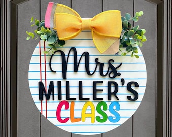 Personalized Teacher Door Hanger, Teacher Door Sign, Name Sign Classroom, Custom School Teacher Gift Back to School, Wooden Door Sign School