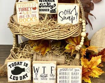 Funny Thanksgiving Decor | Fall Themed Tiered Tray Signs | Thanksgiving Tier Tray Sign | Tiered Tray Decor | Fall Decor