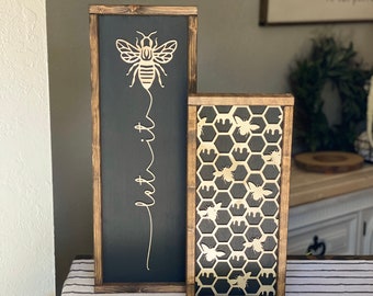 Let It Bee Layering Sign Set, Bumble Bee Decor, Bee Decor, Bee Wall Decor, Honey Bee Decor, Spring Bee, Honey Bee, Bee Honeycomb Sign